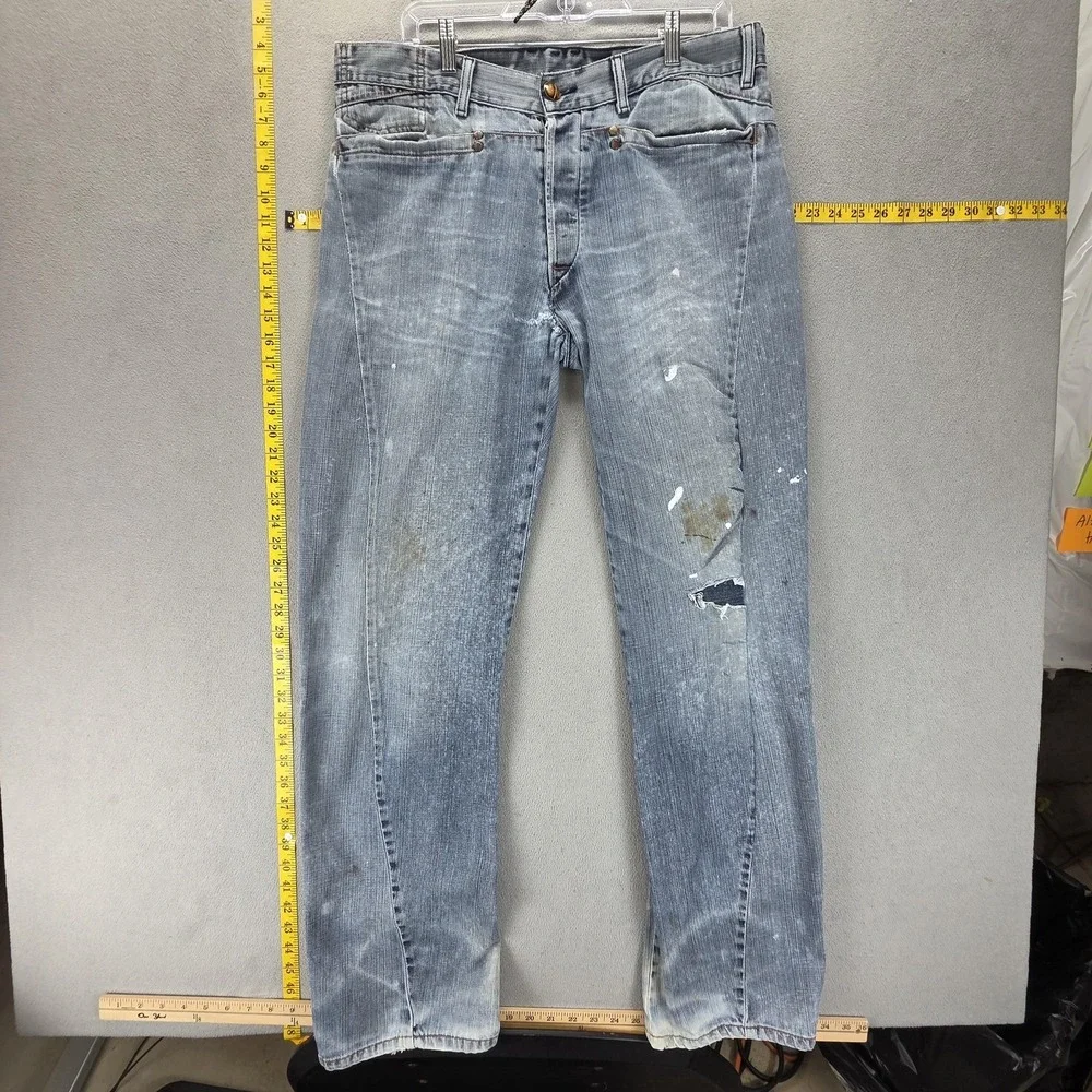 VTG Levis Engineered Jeans Mens Blue Twisted Thrashed Paint Splatter Fits 34x34